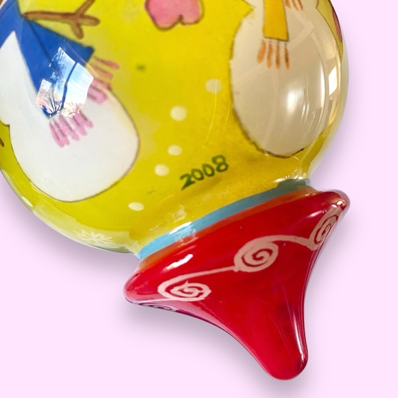 Le Bien Glass Reverse Painted Finial Christmas Ornament Snowmen 5” - Picture 9 of 13